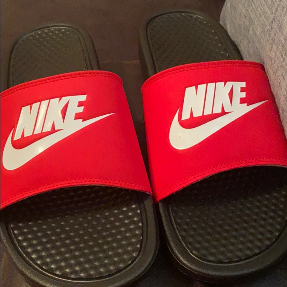 Brand new red and black nike slides size 11